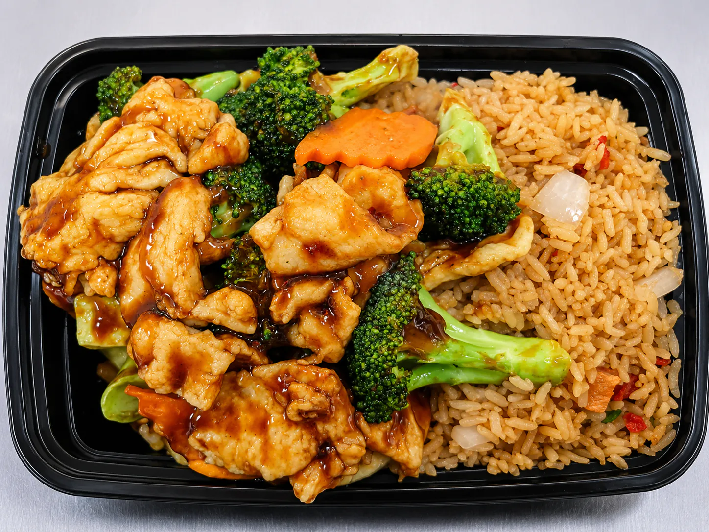 Chicken with Broccoli and Pork Fried Rice at Jade Garden, Chinese Restaurant in Manchester