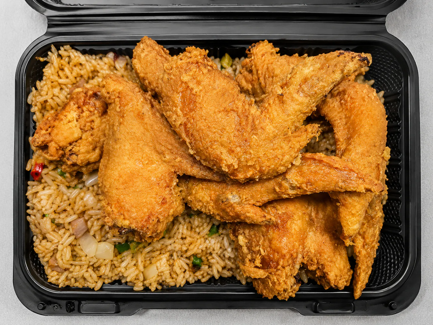 Fried Chicken Wings with Pork Fried Rice at Jade Garden, Chinese Restaurant in Manchester